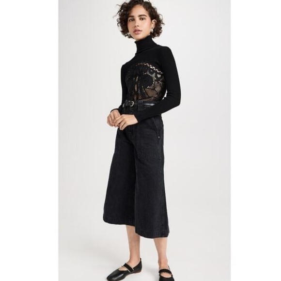 NWT SEA NEW YORK Liesel Embroidered Combo Long Sleeve Turtleneck Top Black - Picture 5 of 9